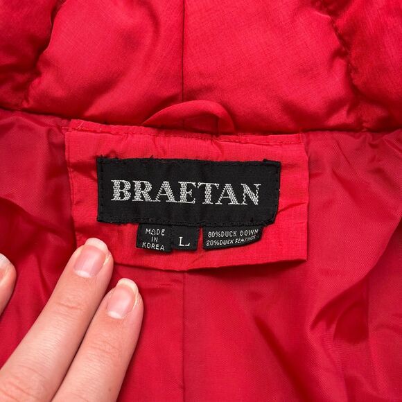 Down Vintage Jacket Red Puffer Long Trench Coat Winter 80s Unique Bright Large - Picture 4 of 9